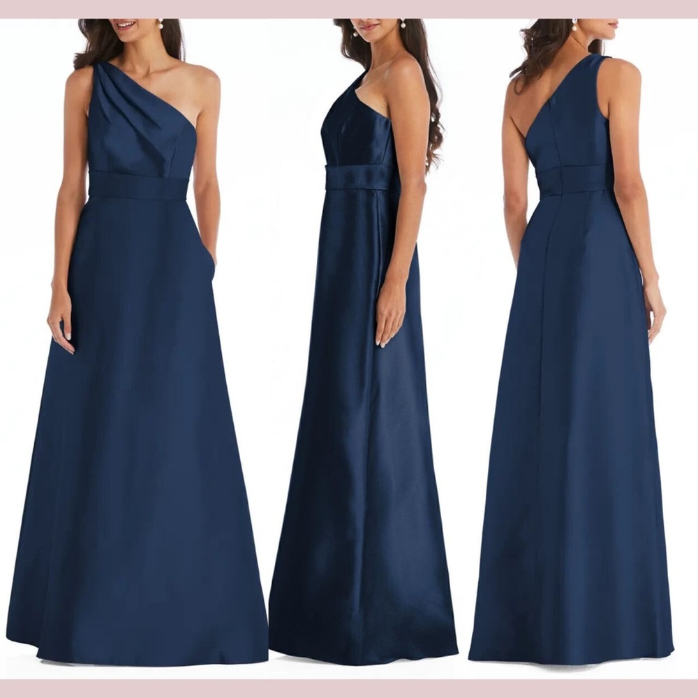 Alfred Sung Navy One-Shoulder Dress